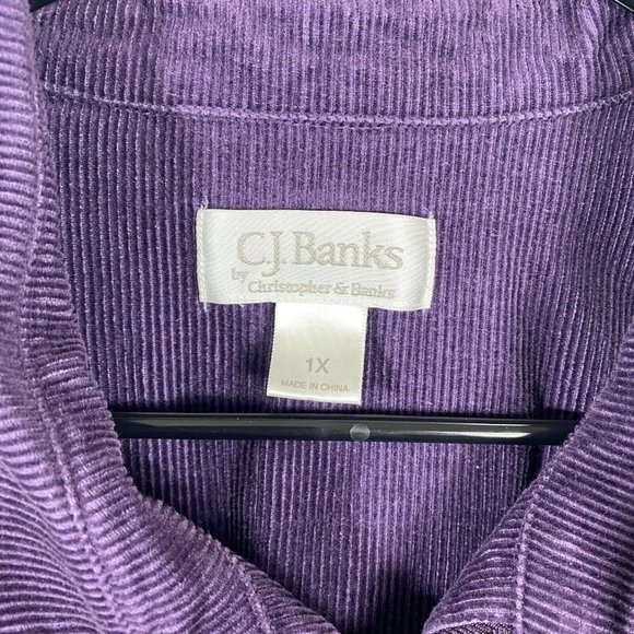 CJ Banks 1X Shirt Jacket Purple Corduroy Stretch Zip Up Shacket - Picture 3 of 10